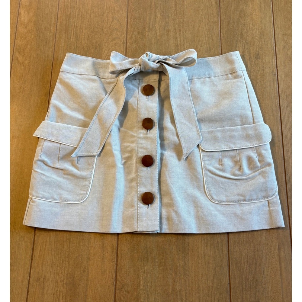 J.Crew Mini Skirt Women 8 Beige Cotton Linen Button Front Cargo Utility Earthy - Picture 6 of 10